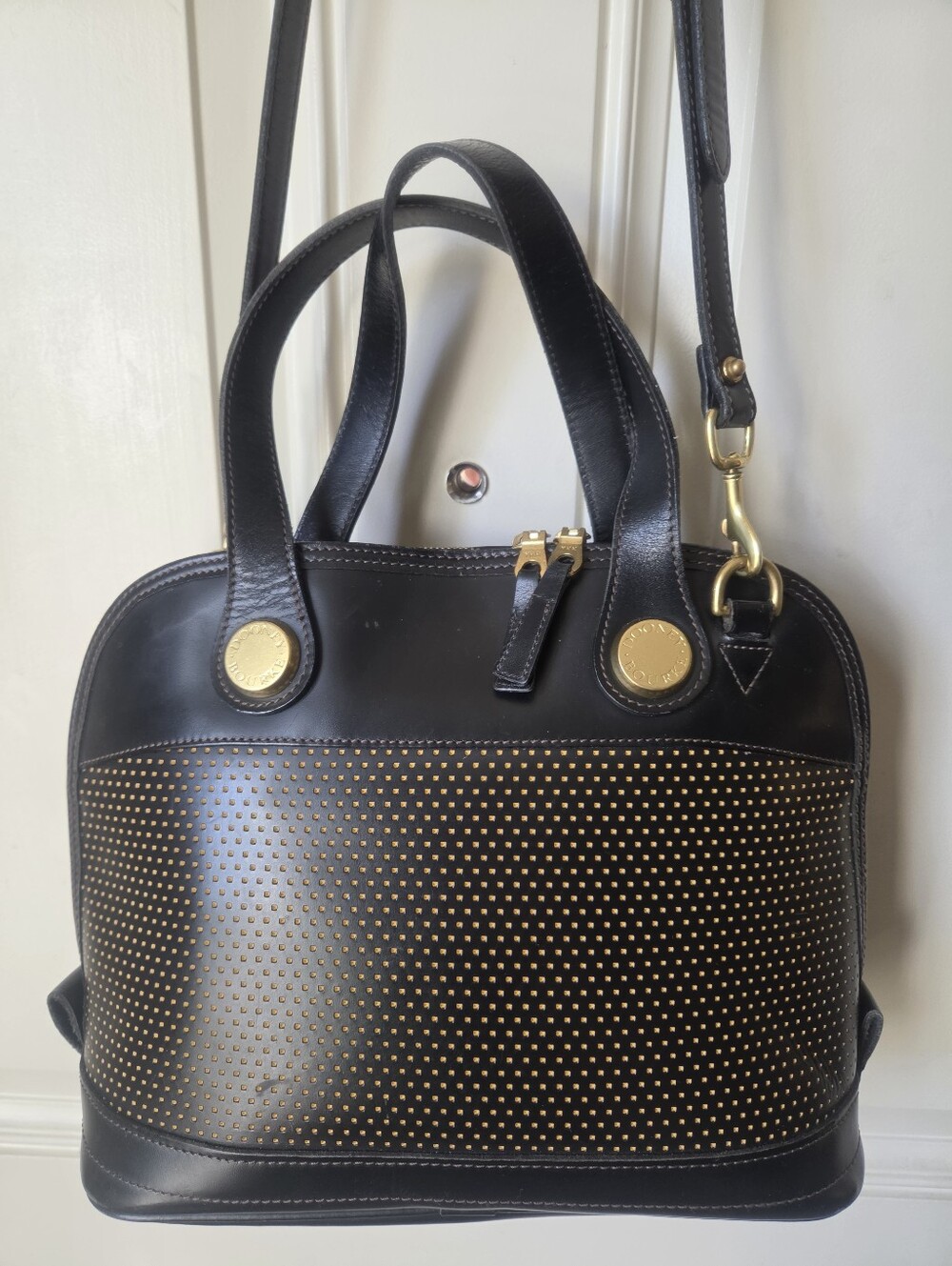 VINTAGE DOONEY & BOURKE "Cabriolet" Blk Leather Perforated Dome Satchel/Sh Bag